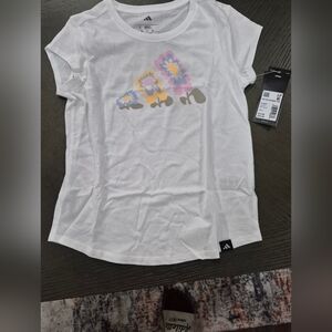 Adidas Kids White Tee with Colorful Flower Graphic